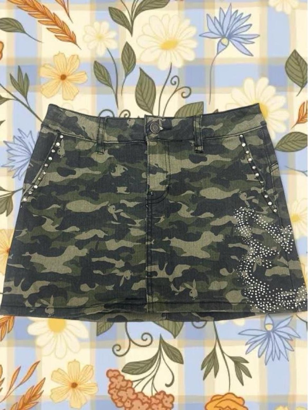 Playboy Camouflage Rhinestone Embellished Mini skirt